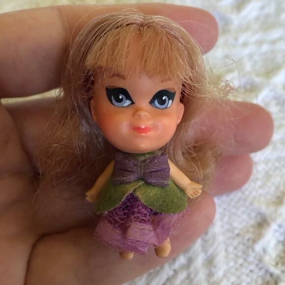 Mattel Other - Vintage 1960s Mattel Liddle Kiddles Mini Doll Blonde 2" Purple Dress MCM Retro